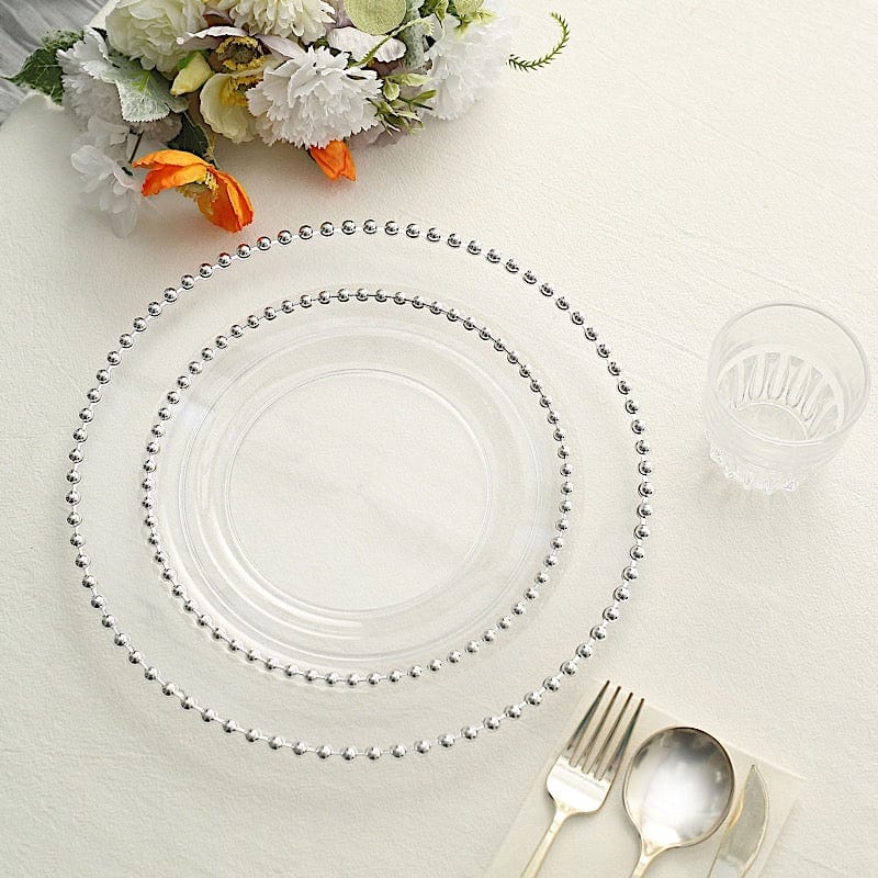10 Round Plastic Salad Dinner Plates with Beaded Rim - Disposable Tableware