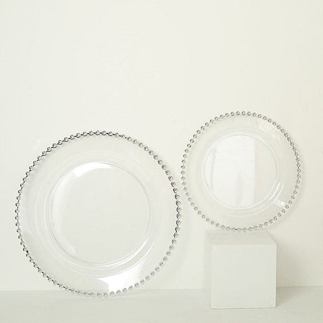 10 Round Plastic Salad Dinner Plates with Beaded Rim - Disposable Tableware