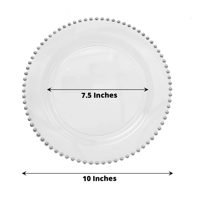 10 Round Plastic Salad Dinner Plates with Beaded Rim - Disposable Tableware