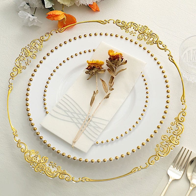 10 Round Plastic Salad Dinner Plates with Beaded Rim - Disposable Tableware