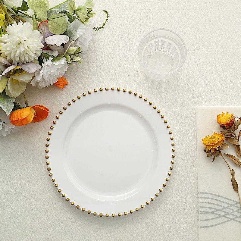 10 Round Plastic Salad Dinner Plates with Beaded Rim - Disposable Tableware