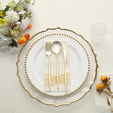 10 Round Plastic Salad Dinner Plates with Beaded Rim - Disposable Tableware