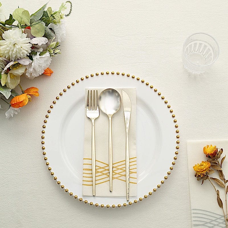 10 Round Plastic Salad Dinner Plates with Beaded Rim - Disposable Tableware