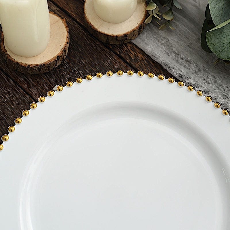 10 Round Plastic Salad Dinner Plates with Beaded Rim - Disposable Tableware