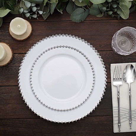 10 Round Plastic Salad Dinner Plates with Beaded Rim - Disposable Tableware