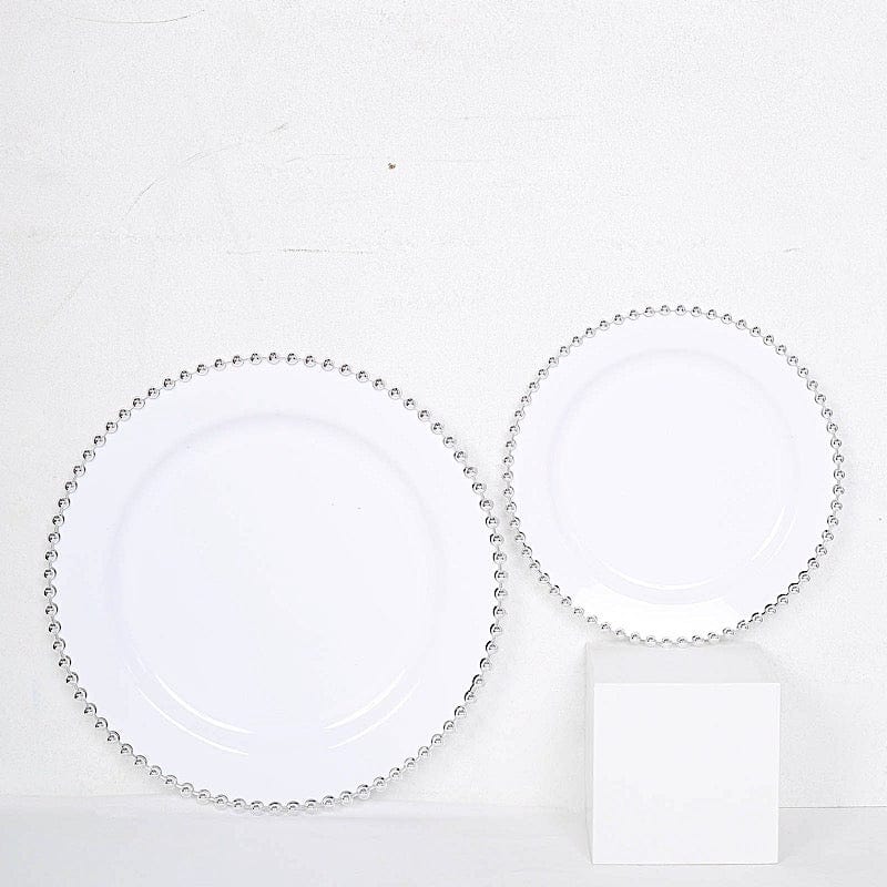 10 Round Plastic Salad Dinner Plates with Beaded Rim - Disposable Tableware