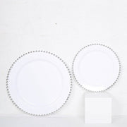 10 Round Plastic Salad Dinner Plates with Beaded Rim - Disposable Tableware