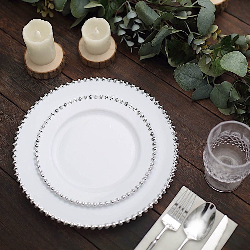10 Round Plastic Salad Dinner Plates with Beaded Rim - Disposable Tableware