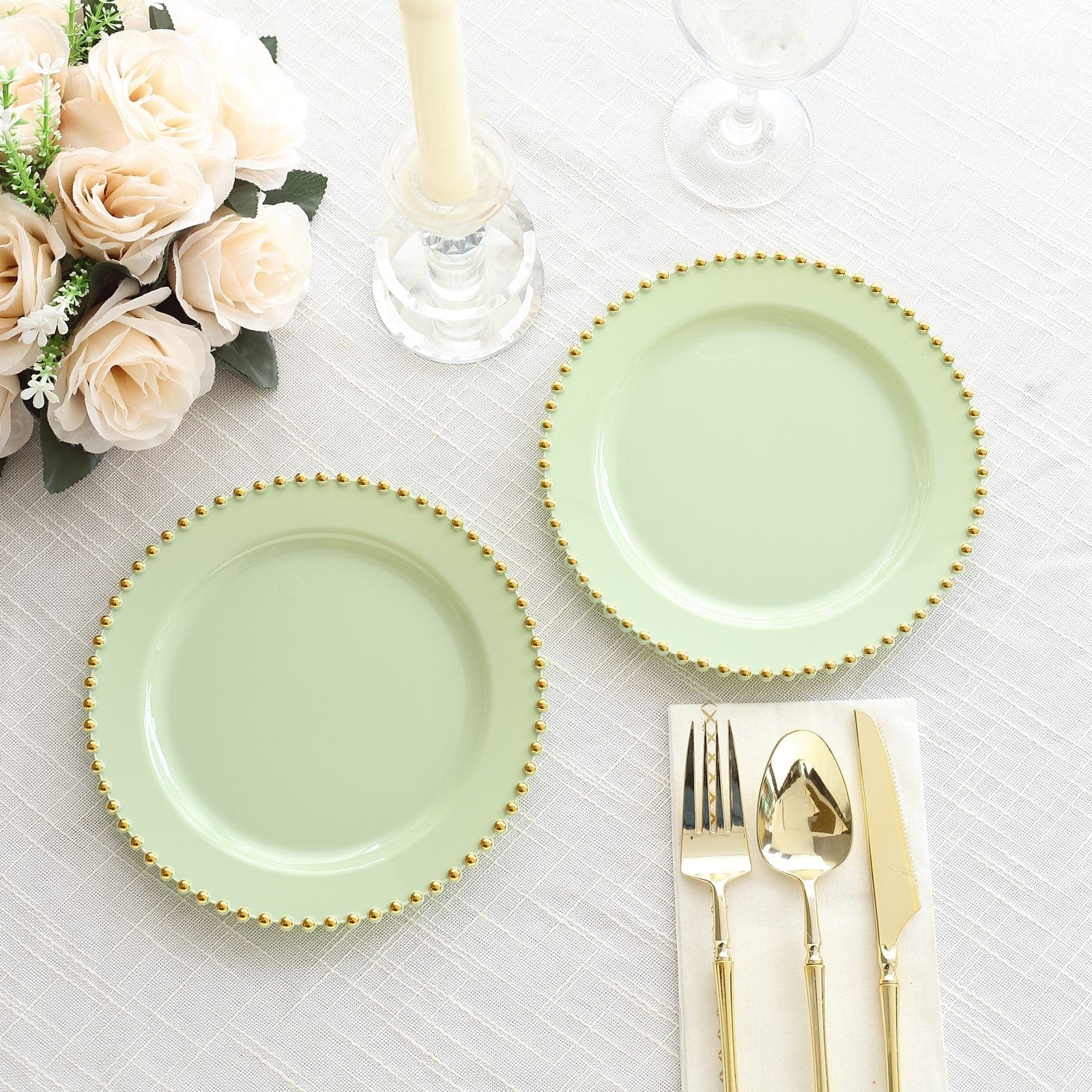 10 Round Plastic Salad Dinner Plates with Beaded Rim - Disposable Tableware