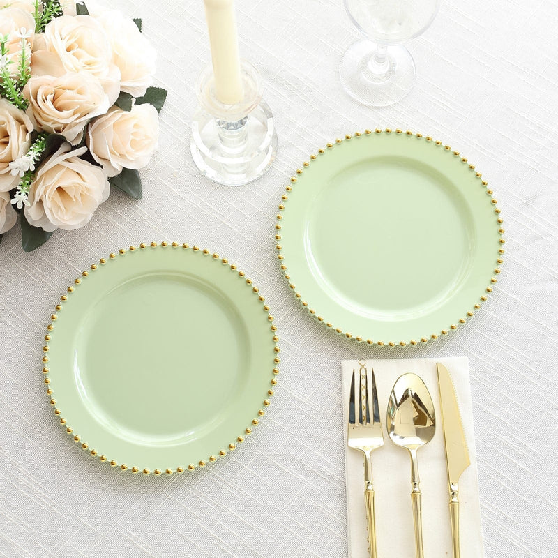 10 Round Plastic Salad Dinner Plates with Beaded Rim - Disposable Tableware