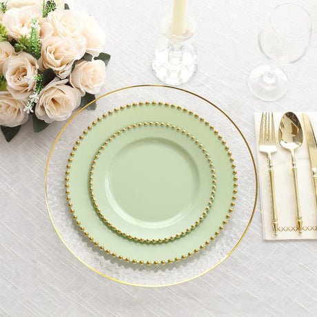 10 Round Plastic Salad Dinner Plates with Beaded Rim - Disposable Tableware