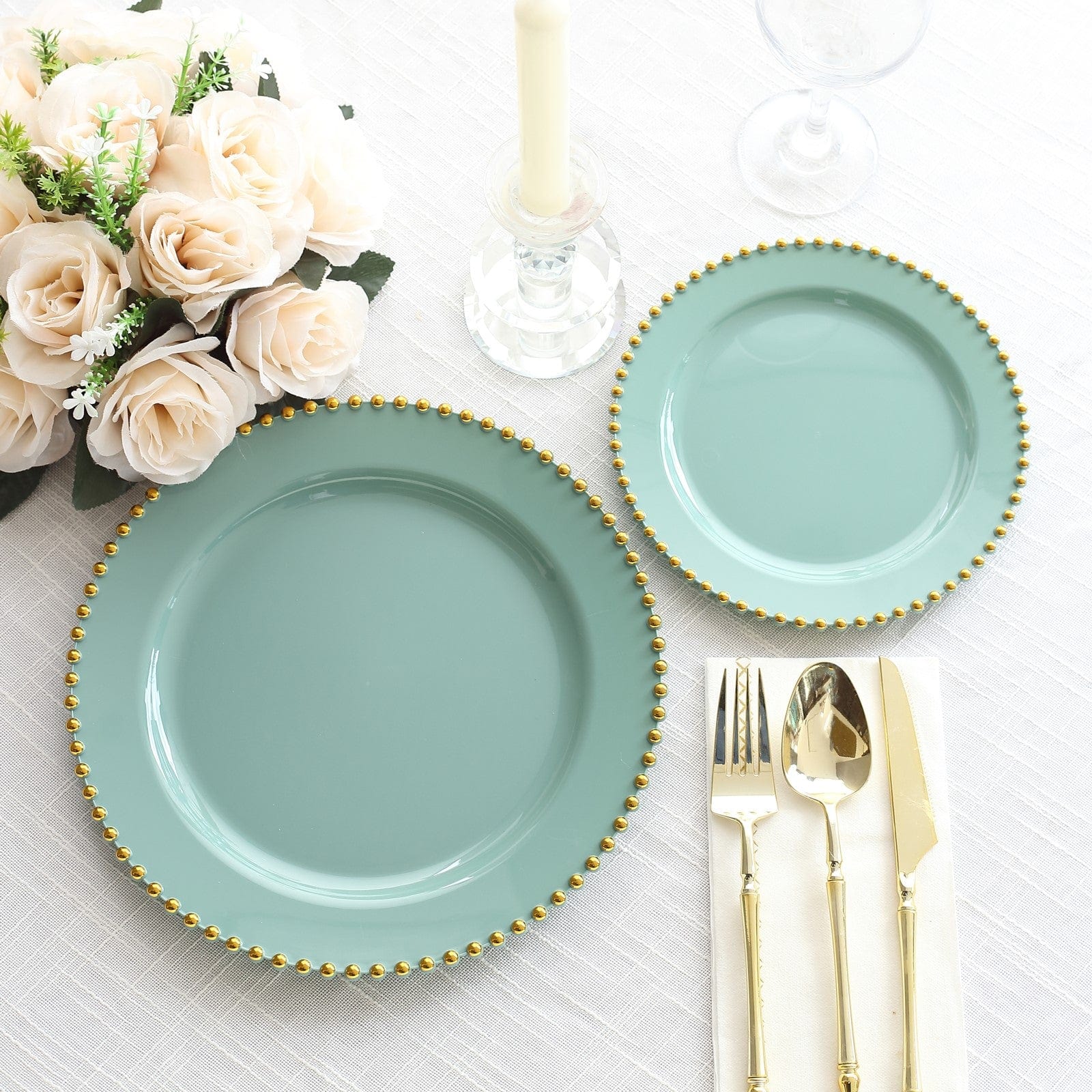 10 Round Plastic Salad Dinner Plates with Beaded Rim - Disposable Tableware