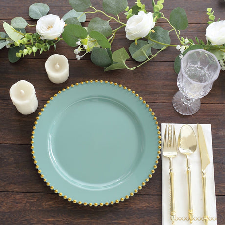 10 Round Plastic Salad Dinner Plates with Beaded Rim - Disposable Tableware
