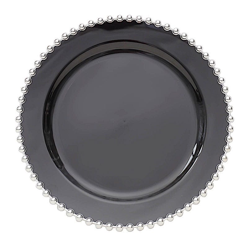 10 Round Plastic Salad Dinner Plates with Beaded Rim - Disposable Tableware DSP_PLR4239_10_BKSV