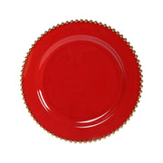 10 Round Plastic Salad Dinner Plates with Beaded Rim - Disposable Tableware DSP_PLR4239_10_REDGD