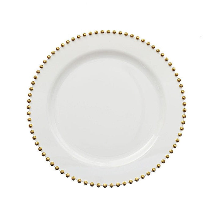 10 Round Plastic Salad Dinner Plates with Beaded Rim - Disposable Tableware DSP_PLR4239_10_WHGD