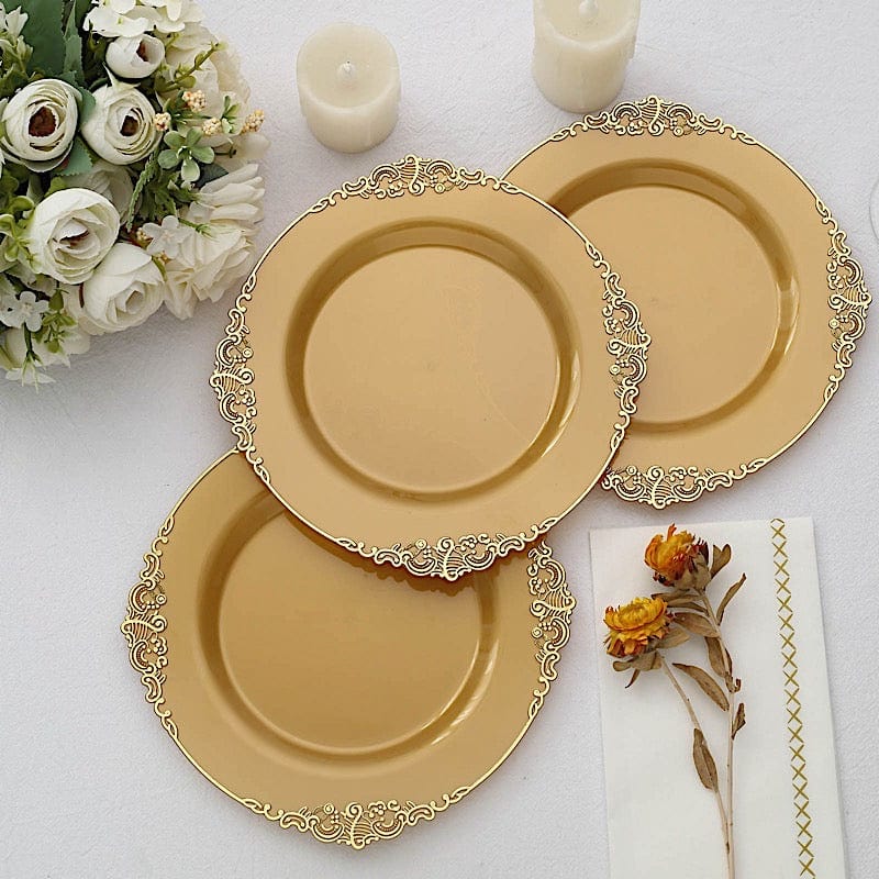 10 Round Plastic Salad Dinner Plates with Embossed Baroque Rim - Disposable Tableware