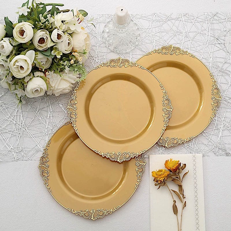 10 Round Plastic Salad Dinner Plates with Embossed Baroque Rim - Disposable Tableware