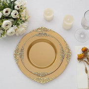 10 Round Plastic Salad Dinner Plates with Embossed Baroque Rim - Disposable Tableware