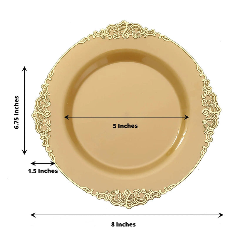 10 Round Plastic Salad Dinner Plates with Embossed Baroque Rim - Disposable Tableware
