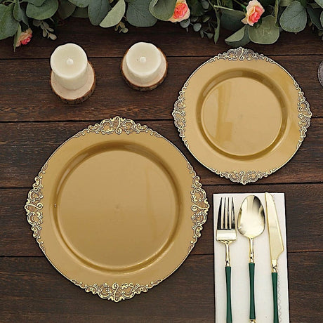 10 Round Plastic Salad Dinner Plates with Embossed Baroque Rim - Disposable Tableware