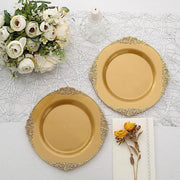 10 Round Plastic Salad Dinner Plates with Embossed Baroque Rim - Disposable Tableware