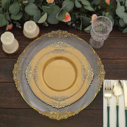 10 Round Plastic Salad Dinner Plates with Embossed Baroque Rim - Disposable Tableware