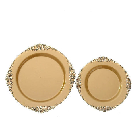 10 Round Plastic Salad Dinner Plates with Embossed Baroque Rim - Disposable Tableware