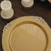 10 Round Plastic Salad Dinner Plates with Embossed Baroque Rim - Disposable Tableware