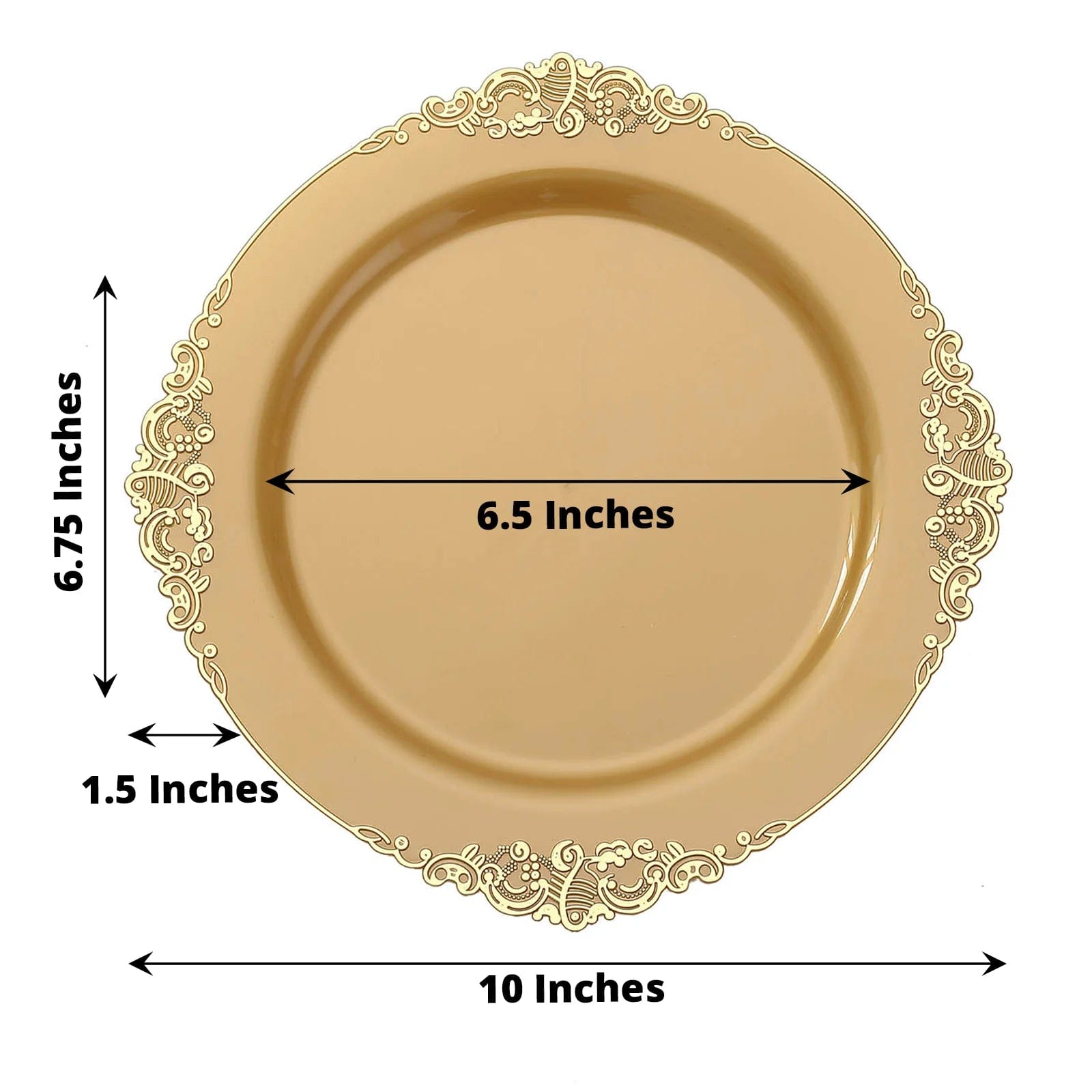10 Round Plastic Salad Dinner Plates with Embossed Baroque Rim - Disposable Tableware