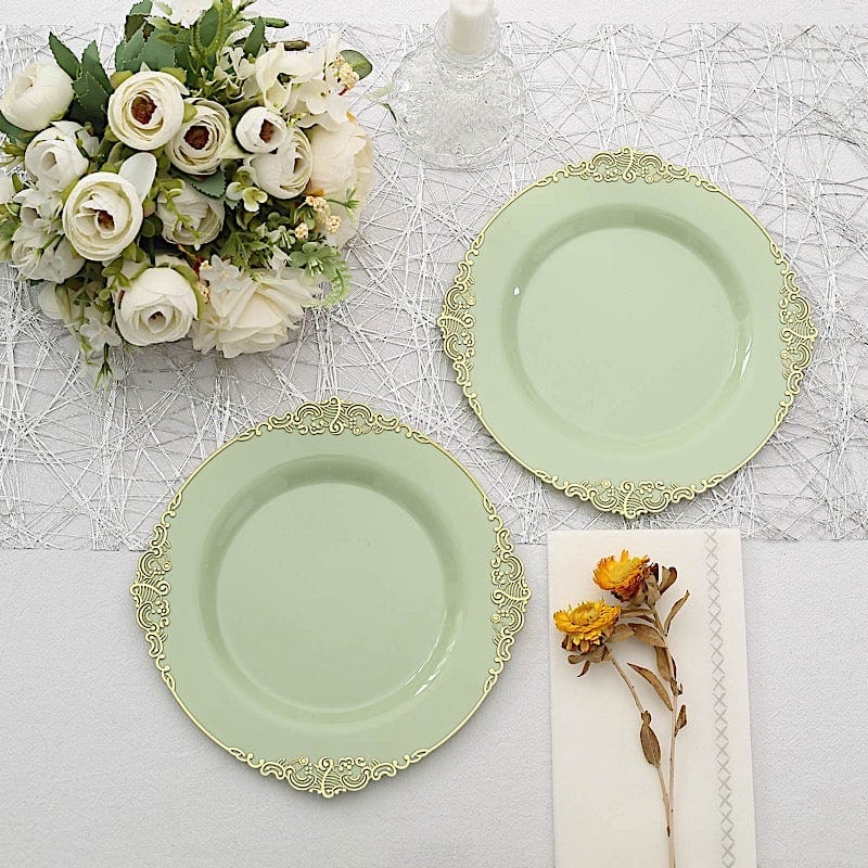 10 Round Plastic Salad Dinner Plates with Embossed Baroque Rim - Disposable Tableware