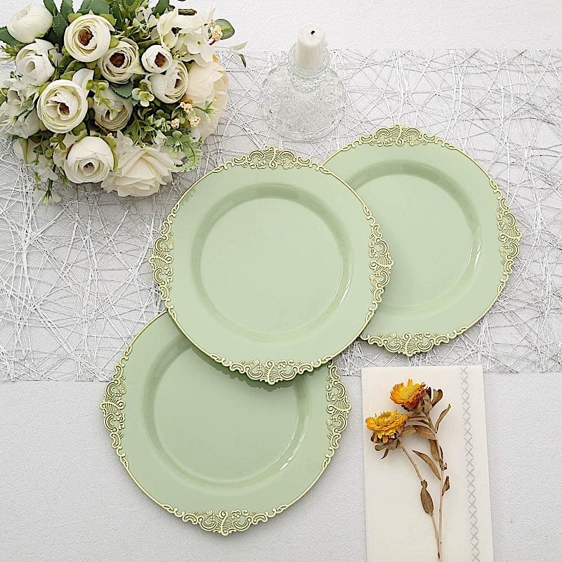 10 Round Plastic Salad Dinner Plates with Embossed Baroque Rim - Disposable Tableware