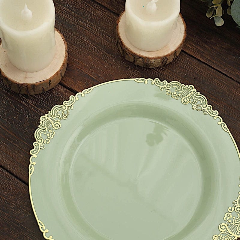 10 Round Plastic Salad Dinner Plates with Embossed Baroque Rim - Disposable Tableware