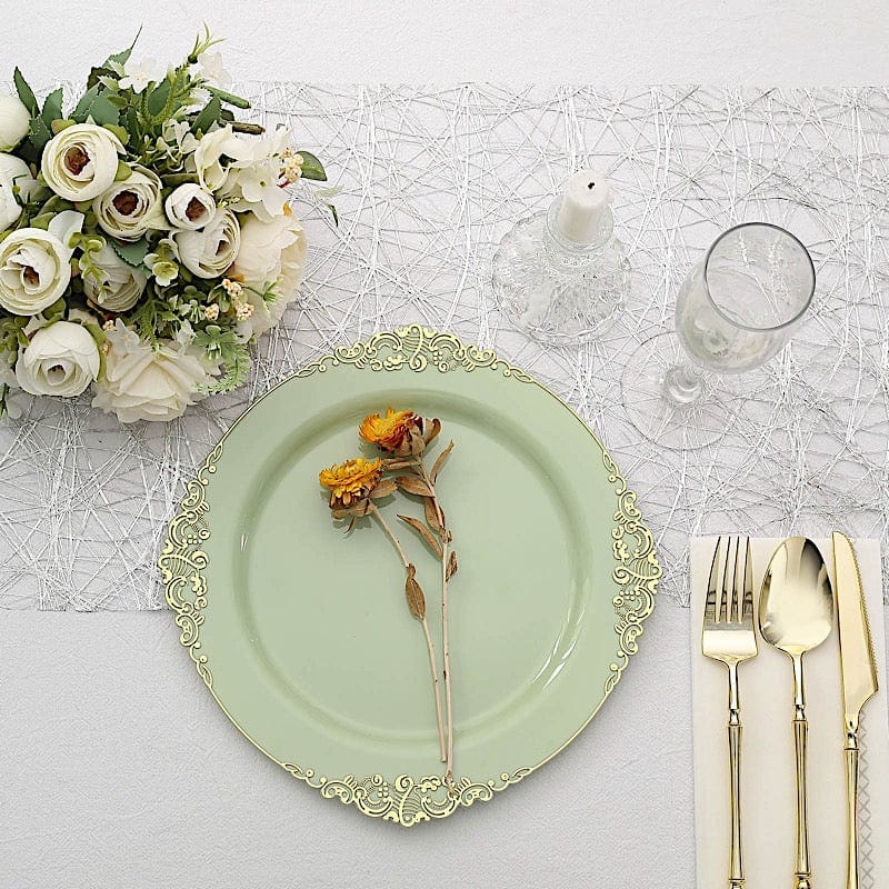 10 Round Plastic Salad Dinner Plates with Embossed Baroque Rim - Disposable Tableware