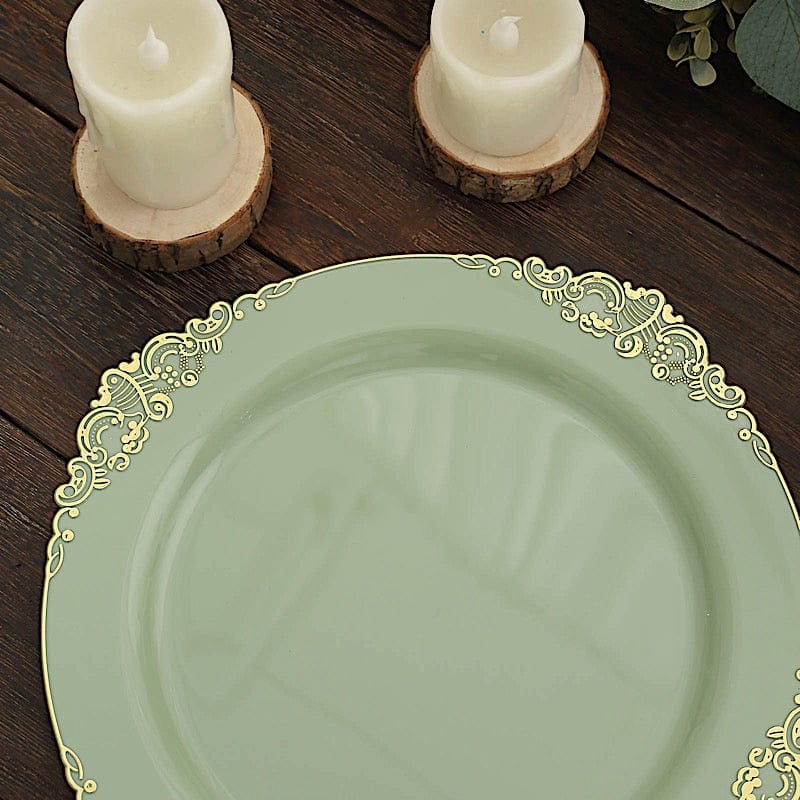 10 Round Plastic Salad Dinner Plates with Embossed Baroque Rim - Disposable Tableware