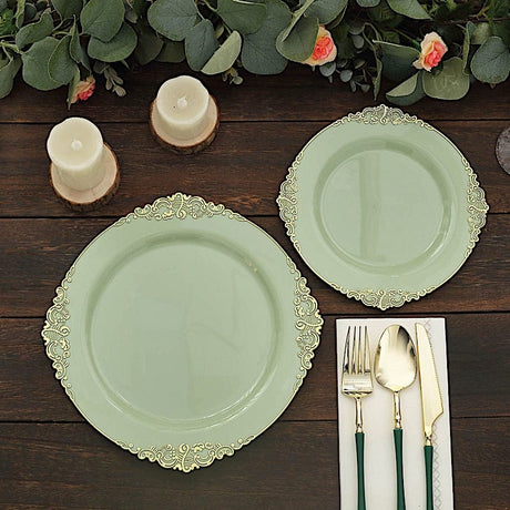 10 Round Plastic Salad Dinner Plates with Embossed Baroque Rim - Disposable Tableware