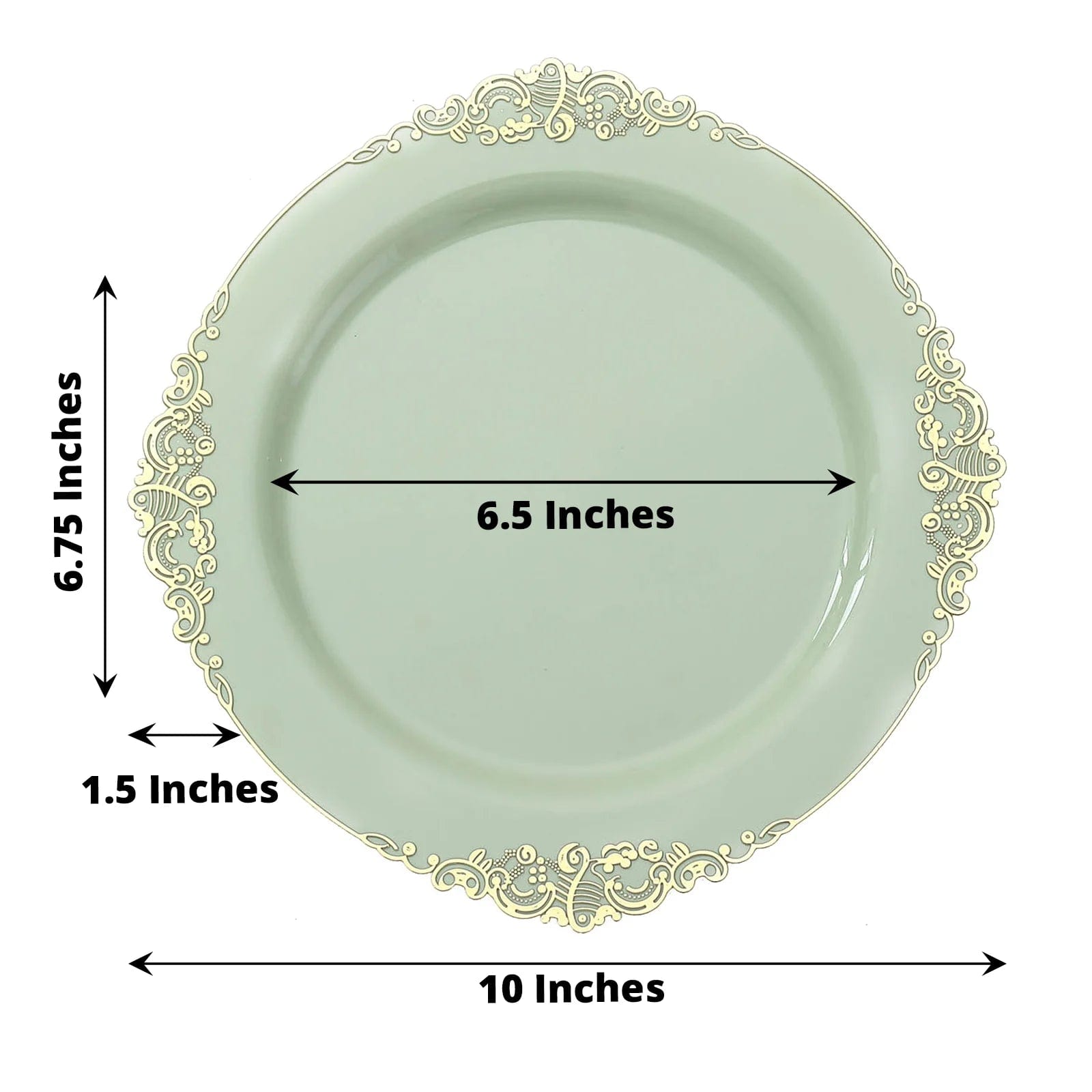 10 Round Plastic Salad Dinner Plates with Embossed Baroque Rim - Disposable Tableware