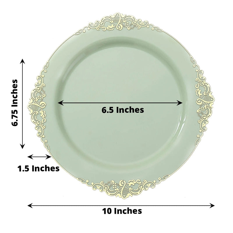 10 Round Plastic Salad Dinner Plates with Embossed Baroque Rim - Disposable Tableware