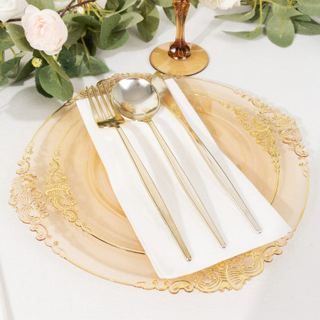 10 Round Plastic Salad Dinner Plates with Embossed Baroque Rim - Disposable Tableware