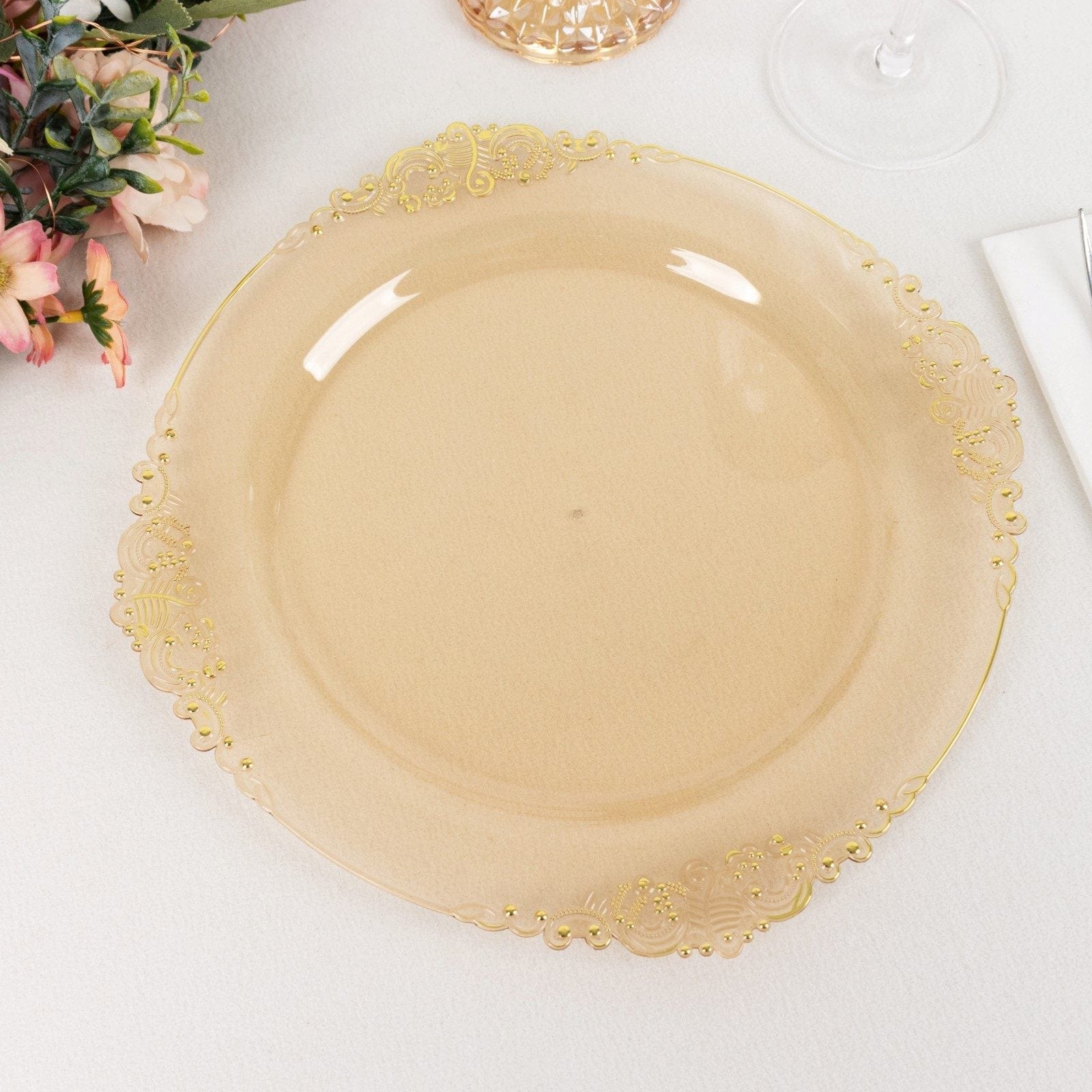 10 Round Plastic Salad Dinner Plates with Embossed Baroque Rim - Disposable Tableware