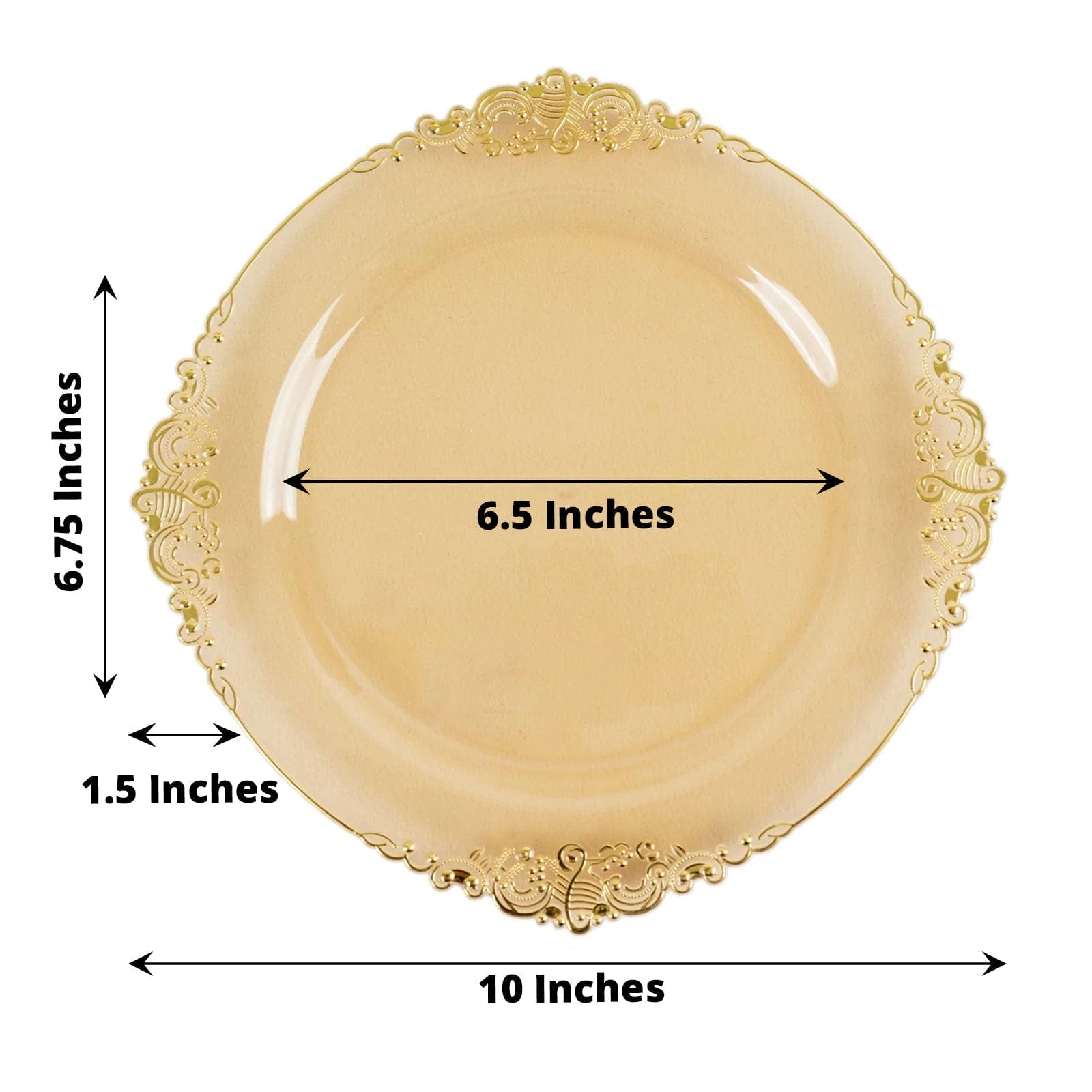 10 Round Plastic Salad Dinner Plates with Embossed Baroque Rim - Disposable Tableware