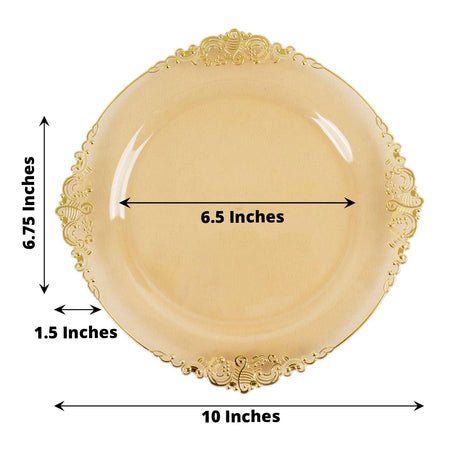 10 Round Plastic Salad Dinner Plates with Embossed Baroque Rim - Disposable Tableware