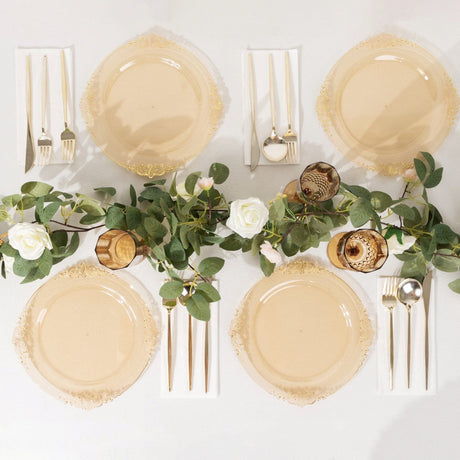 10 Round Plastic Salad Dinner Plates with Embossed Baroque Rim - Disposable Tableware