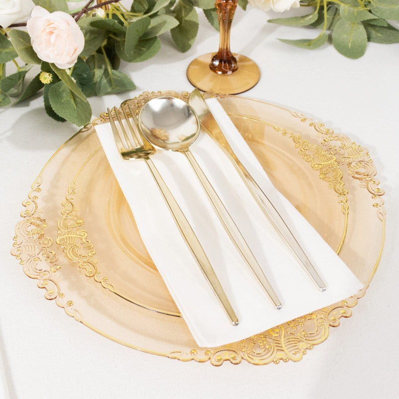 10 Round Plastic Salad Dinner Plates with Embossed Baroque Rim - Disposable Tableware