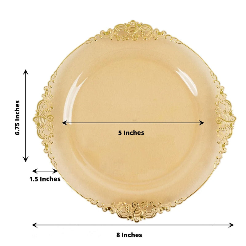 10 Round Plastic Salad Dinner Plates with Embossed Baroque Rim - Disposable Tableware