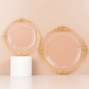 10 Round Plastic Salad Dinner Plates with Embossed Baroque Rim - Disposable Tableware