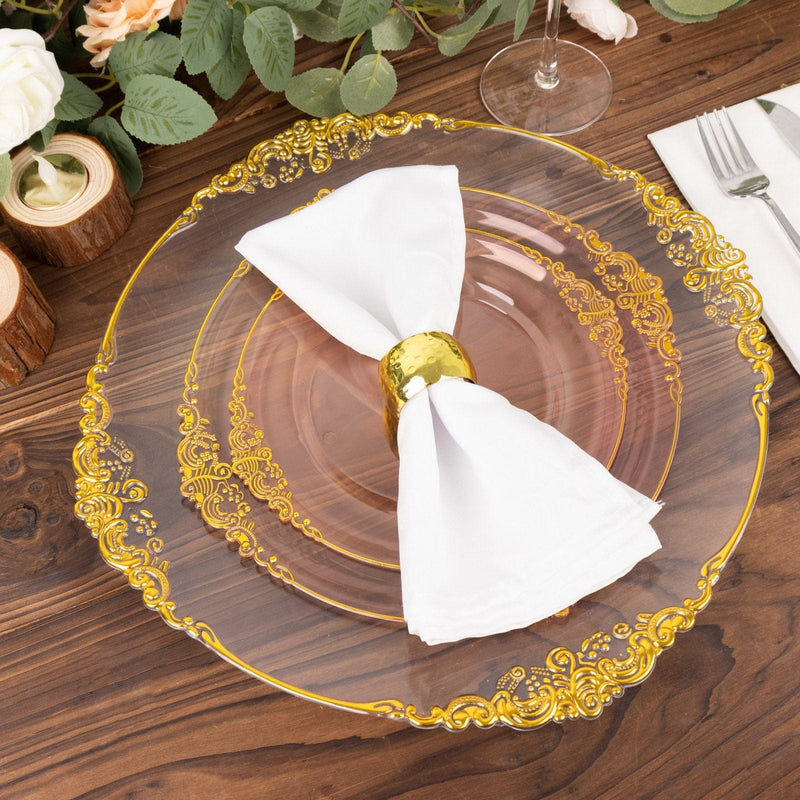 10 Round Plastic Salad Dinner Plates with Embossed Baroque Rim - Disposable Tableware