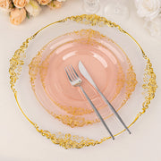 10 Round Plastic Salad Dinner Plates with Embossed Baroque Rim - Disposable Tableware