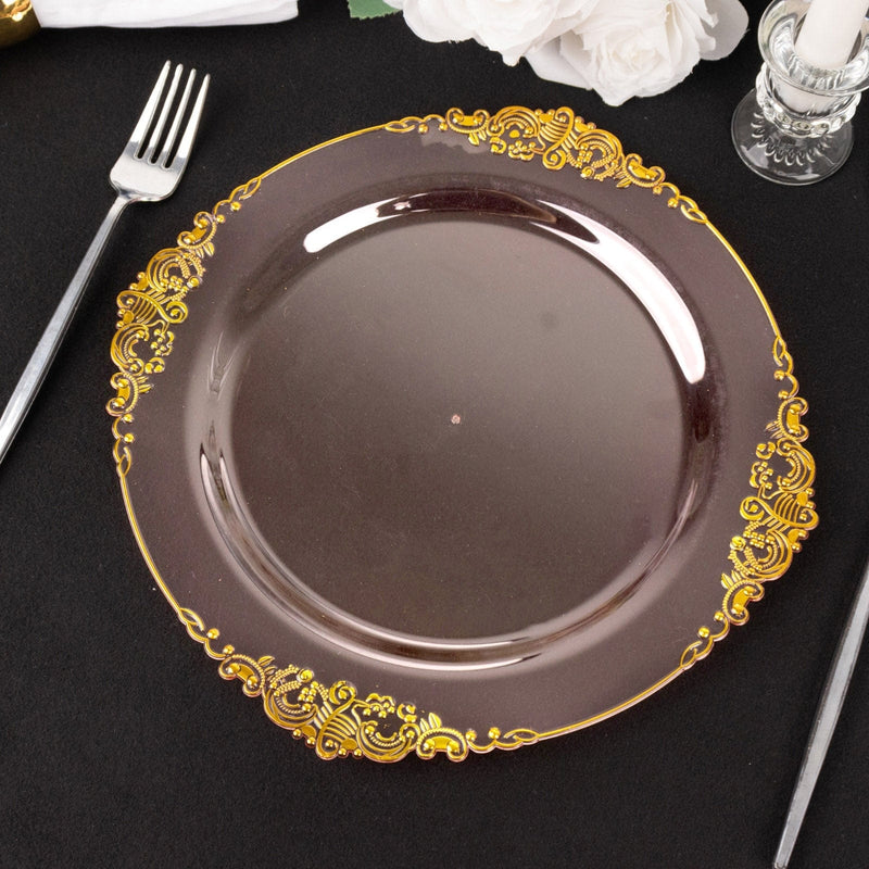 10 Round Plastic Salad Dinner Plates with Embossed Baroque Rim - Disposable Tableware