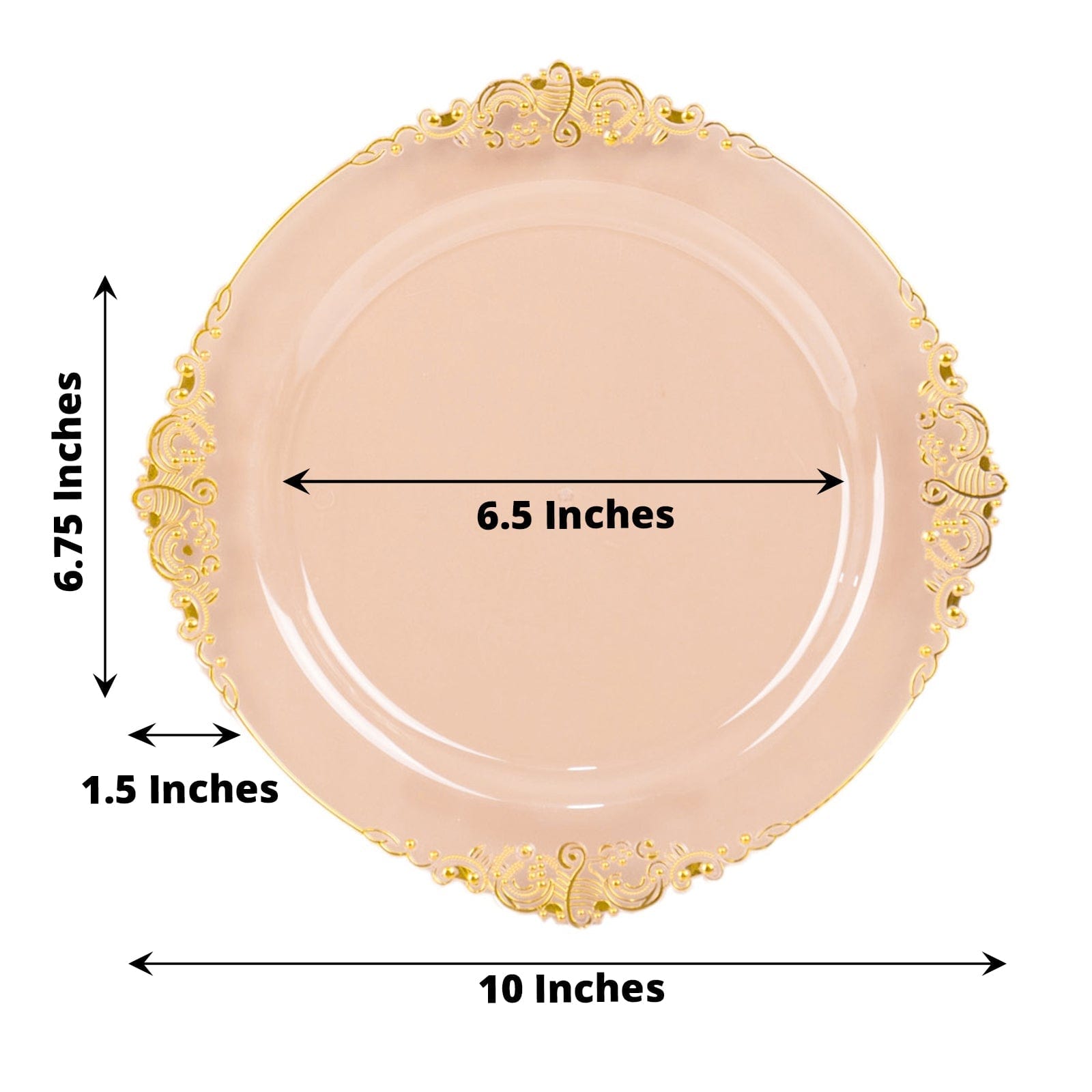 10 Round Plastic Salad Dinner Plates with Embossed Baroque Rim - Disposable Tableware